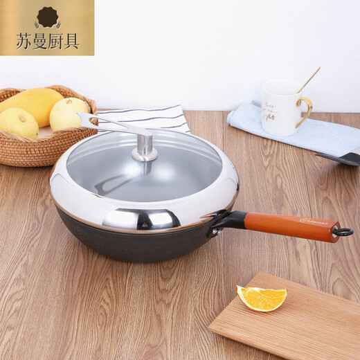Tuojin thickened stainless steel wok lid and heightened tempered glass lid can stand the wok lid 30CM32cm34cm household extra thick and heightened 28CM dovetail button_limited time anti-scalding button