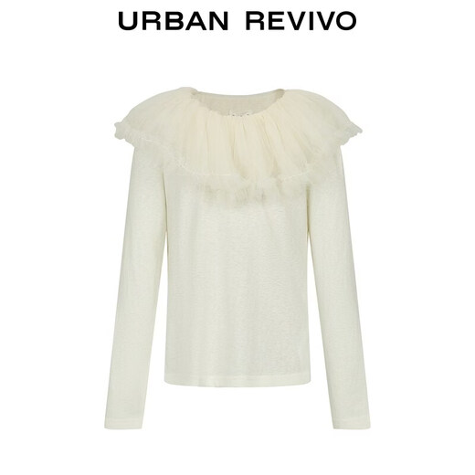 UR2026 spring new children's clothing girls urban elegant simple lace gauze collar T-shirt UGU460005 nude apricot 110