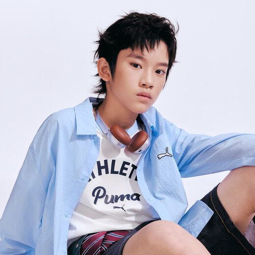 Puma (PUMA) Puma children's clothing 2026 summer new children's long-sleeved shirt sun protection casual style ice blue 80902 110