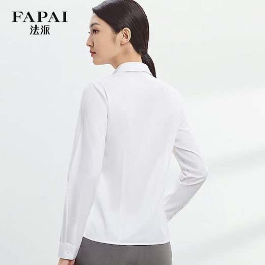 French style no-iron anti-wrinkle four-season V-neck shirt women's long-sleeved shirt skin-friendly pure cotton shirt white 42