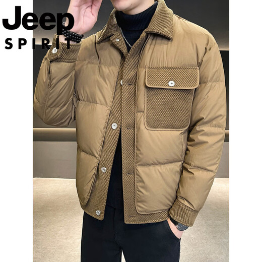 JEEP SPIRIT International brand winter high-end splicing men's down jacket Korean style lapel short jacket fashionable and versatile black L 110-130