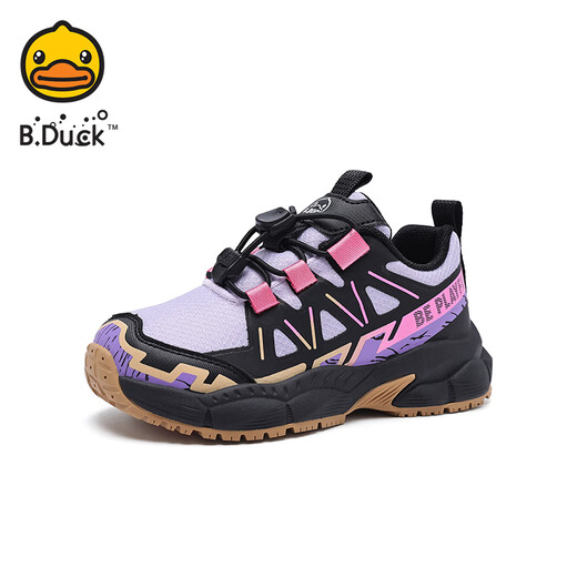B.Duck Little Yellow Duck Children's Shoes Anti-Slip Children's Light Sports Shoes 2026 Spring New Outdoor Breathable Boys' Hiking Shoes Trendy Purple/Black Size 29 Foot Length 17.7-18.2cm