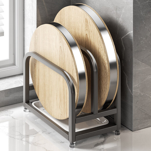 Tuojin gun gray kitchen chopping board storage rack knife holder pot lid knife spoon integrated storage rack countertop chopsticks and cutting board placement rack gun gray simple thickened stainless steel medium size (double chopstick barrel + chopping board holder + knife holder)