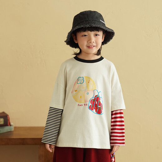 Yantaijia children's clothing boys pure cotton category A long-sleeved T-shirt 2026 spring baby fake two-piece top children's white T-shirt yellow 100