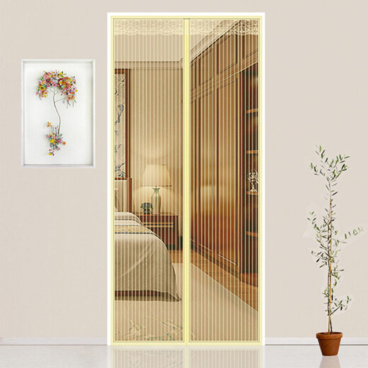 Diyin (DIYIN) Velcro door curtain anti-mosquito magnetic soft screen door summer bedroom household encrypted sand window sand door partition screen window screen beige stripe 90*210cm