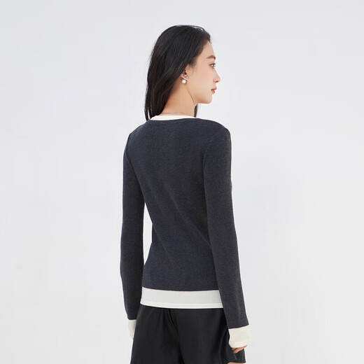 XIRAN 2025 Autumn and Winter New Fake Two-Piece Simple, Versatile, Slim, Slim and Temperament Commuting Sweater for Women, Gray, One Size