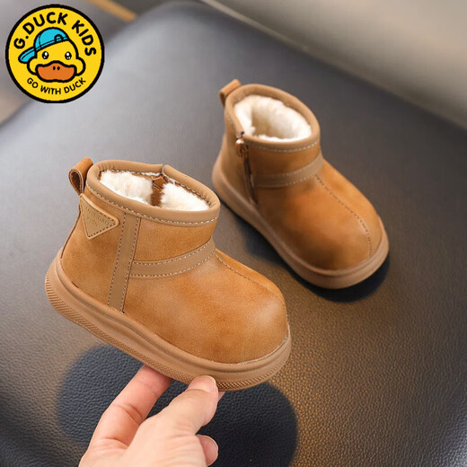 G.duck little yellow duck children's fashion snow boots for baby girls, plus velvet and thickening, winter soft-soled cotton shoes for boys, cold-resistant boots 1, brown, velvet and thickening, warm and cold-resistant 24, inner length 15cm