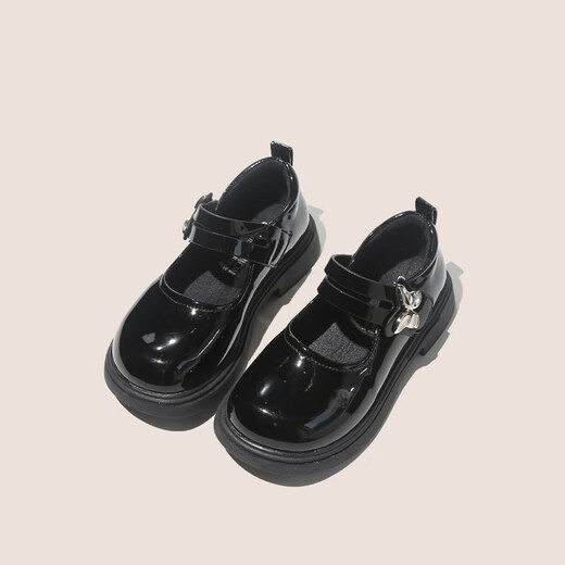 Girls Butterfly Strap Small Leather Shoes Spring Simple Fashion Children's Princess Shoes Black Versatile Mary Jane Shoes Black 27