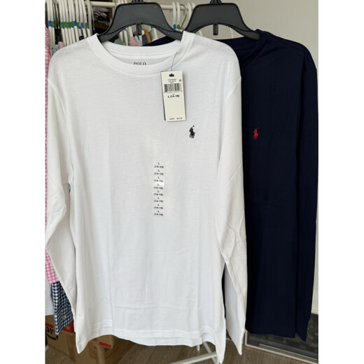 Polo Ralph Lauren men's long-sleeved round neck T-shirt simple casual embroidered pony logo pure white blue label non-refundable L shoulder width 40 chest 48 length about 64 cm