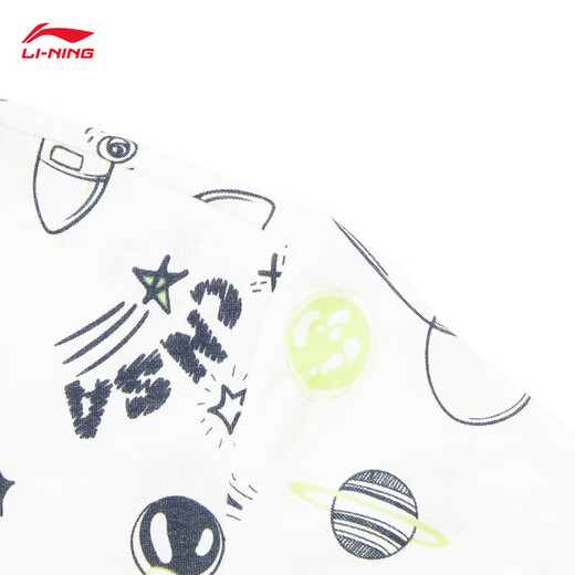 Li Ning children's clothing loose quick-drying short-sleeved cultural shirt for boys and girls 26 new soft and comfortable round neck T-shirt sports top gray green full print-1 90