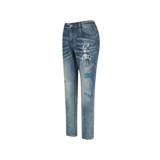 ORRDT Aulindenton luxury men's jeans 26 spring personalized printed micro-elastic casual trousers denim blue 29