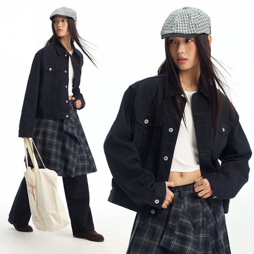 Mr. Jiangnan NewJNXS Retro Denim Raw Cow Work Jacket Spring Heavy Loose Denim Suit for Men and Women Dark Blue Denim Jacket L