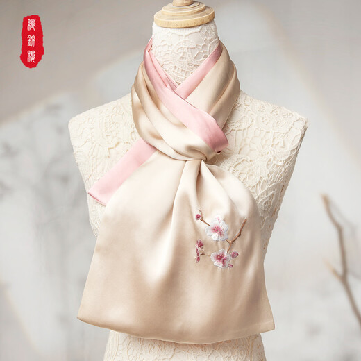 Zhijinlou embroidered silk scarf for women, mulberry silk double layer handmade Suzhou embroidery scarf, Chinese style light luxury silk shawl birthday gift