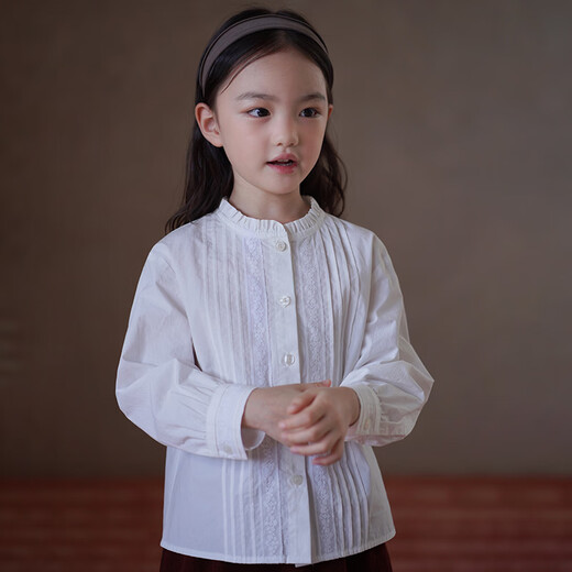 哈齿（hacikis）哈齿童装春秋儿童法式文艺花边衬衫女童白衬衫亲肤全棉上衣中大童