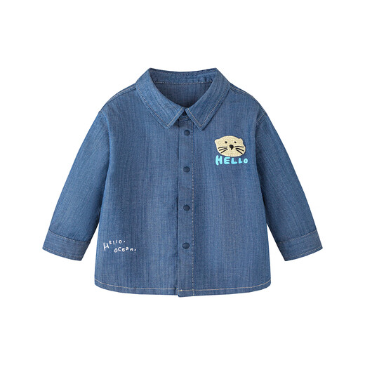 Minibala boys' shirt, cotton soft, skin-friendly, breathable, not easy to fade, imitation denim children's shirt 2026 spring, denim dark blue 88301 80
