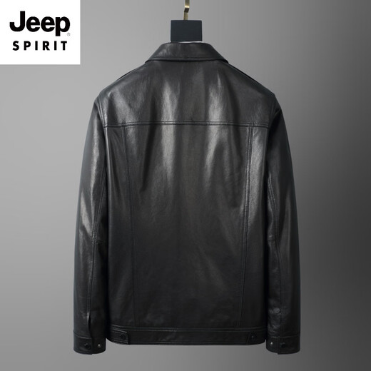 JEEP SPIRIT first layer vegetable tanned goatskin leather jacket Haining genuine leather men's leather jacket 2026 new autumn and winter middle-aged black L 170 103-117Jin Jin equals 0.5 kg