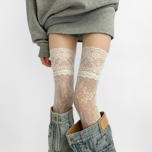 Perfect New White Silk Hollow Over-the-Knee Fishnet Socks for Women, White, One Size