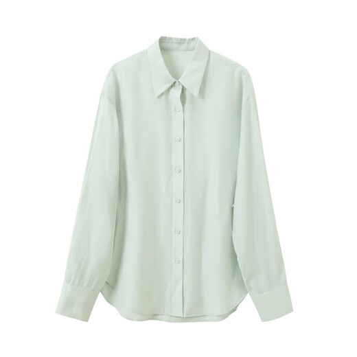 Tricolor acetic acid 2026 spring new style lapel long-sleeved shirt shirt loose temperament top design S bean green M 160/84A