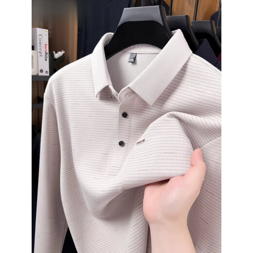 Hengyuan Xiangzhen pocket men's long-sleeved T-shirt 2025 natal year spring and autumn middle-aged dad polo casual bottoming shirt burgundy M 165