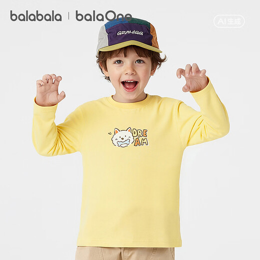 BALABALA balaOne BALABALA children's long-sleeved T-shirt for boys and girls 2026 new spring cute cartoon top lemon yellow 30312 80