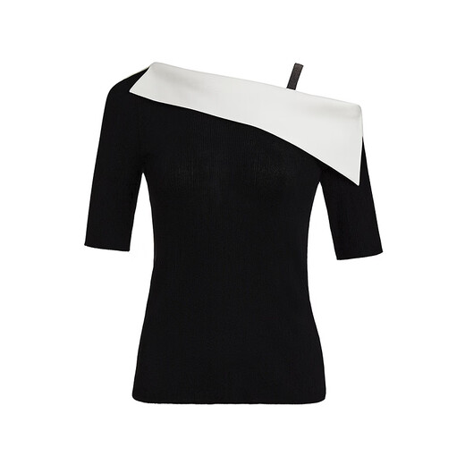 NEXY.CO same style 2026 spring new contrasting slanted shoulder slim knitted sweater simple top black S