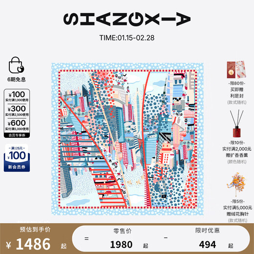 SHANG XIA Shang Xia Hello Shanghai Series Jinshan Peasant Painting Mulberry Silk Printed Scarf as a Gift for Girlfriend Gray Blue