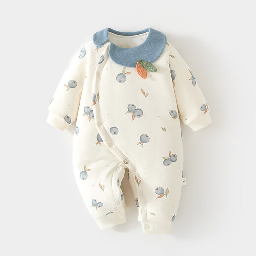 JOYNCLEON winter newborn baby thickened jumpsuit for girls, quilted warm cotton clothing, infant and toddler rompers, home clothes LTY0500 blue (Blue Rhyme Berry Fragrance 120g cotton one-piece) 73cm 6-9 months recommended weight 7.2-9kg