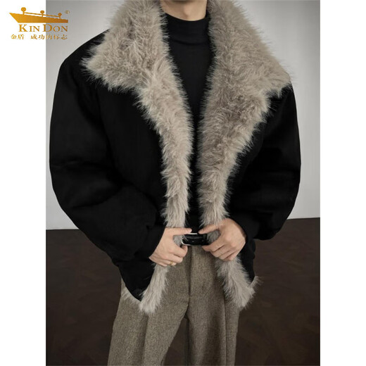 Mountain-carved fur collar plus velvet cotton-padded jacket for men in winter with a handsome design, a warm cotton feel, a loose and thickened jacket, gray M (recommended 95-110 Jin Jin is equal to 0.5 kg)