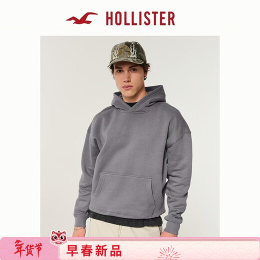 HOLLISTER Classic LOGO Warm Fleece Pullover Hooded Sweatshirt 26 Spring New Men's Clothing 322-6156 Gray XS (170/84A)