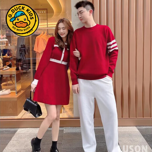 G.duck family portrait parent-child wear high-end family of three and four mother-child mother-daughter dress 2025 new autumn and winter style hair red 180 Dad XL recommended 130-150 Jin Jin equals 0.5 kg