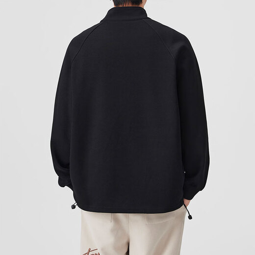 Dingfengbaoluo American half-zip sweatshirt men's spring loose and versatile casual stand-up collar long-sleeved top XMY67 black XL