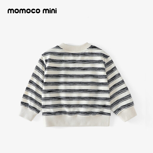 Mamie Maka (MOMOCO) children's clothing boys' T-shirt 2026 spring baby knitted striped T-shirt black and white 100
