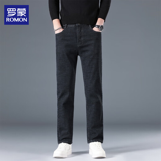 ROMON straight-leg jeans men's light business casual all-match young and middle-aged commuting casual long pants men's black 32