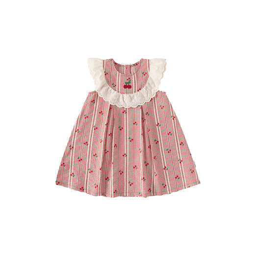 INSBOBO Girls Skirt Children's Dress 2026 Summer New Girl Red Princess Dress Baby Clothes Red Plaid 110