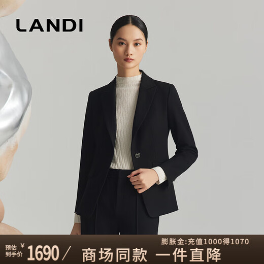 LANDI shopping mall same style black classic one button waist suit jacket commuter suit winter new product black M