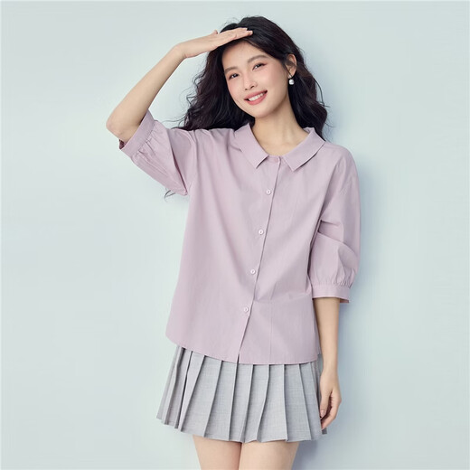 Giordano 2026 Sommer neuer Stil, hautfreundliche, atmungsaktive Baumwolle, lockeres, lässiges Revers-Mittelarm-Shirt für Damen 13346208