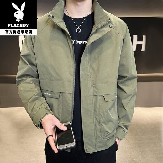 Playboy (PLAYBOY) men's jacket new style 2026 trendy brand handsome workwear stand collar jacket men's spring and autumn casual short top red 1961 M recommended 90-110Jin Jin equals 0.5 kg