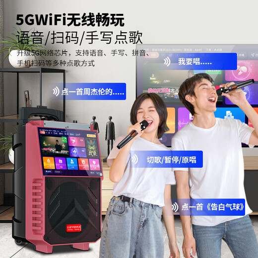 Xianfei outdoor trolley speaker square dance audio with display microphone ktv elderly karaoke wireless network wifi high power dance machine video machine touch network version + dual microphone + 32GU disk + bracket