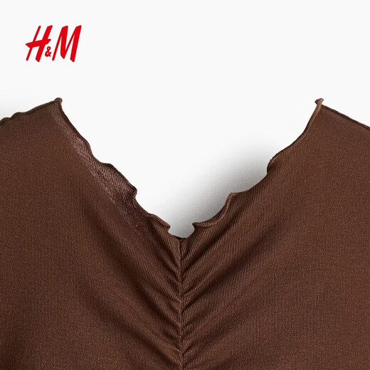 H&M 2026 Spring New Women's Draped Cotton Top 1320809 Brown XL 175/116