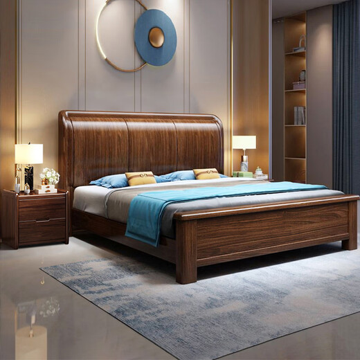 Youkaji silent mortise and tenon solid wood bed 1.8m x 2m walnut master bedroom double bed full bed MJ88 1.8m bed
