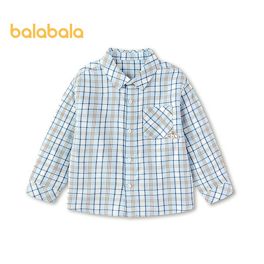 Balabala shopping mall same style Balabala children's long-sleeved shirts for boys and girls 2026 new spring and autumn plaid tops blue and white 00481 110