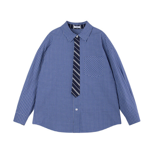 Mucmukn college freshman blue plaid tie design layered shirt for boys and girls 26 spring new style