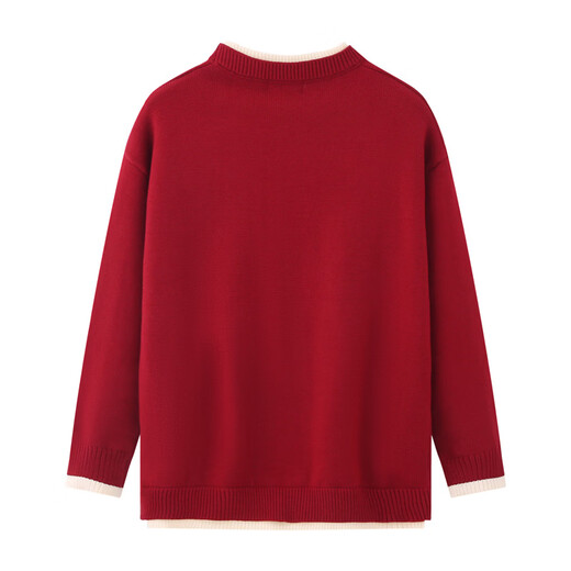 Family portrait, parent-child outfit, red New Year sweater for the Year of the Horse, New Year greeting clothes for a family of three, mother and daughter, high-end style, burgundy sweater/single piece 100, children's size 100 (recommended height 95-105cm)