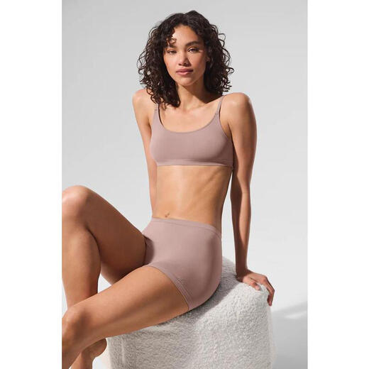 ALO YOGA women's bra seamless push-up thin soft daily sports bra simple Taupe one size | S