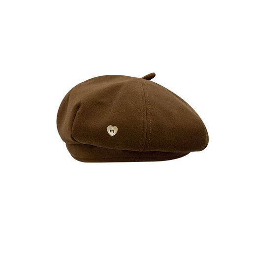 Beret women's 2023 new spring and autumn cloud octagonal painter's hat showing face small brown brown M extra size (60-65c)