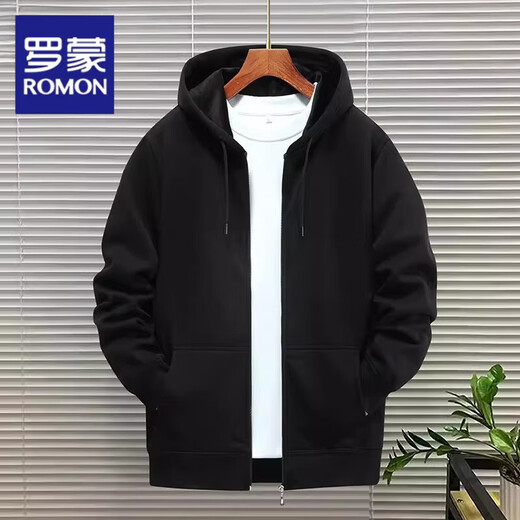 Luo Meng 2026 heavyweight cardigan sweatshirt for men and women hooded plus velvet thickening American loose large size autumn and winter couple zipper jacket spring and autumn solid color-dark blue XL 130-145Jin Jin equals 0.5 kg