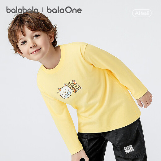 BALABALA balaOne BALABALA children's long-sleeved T-shirt for boys and girls 2026 new spring cute cartoon top lemon yellow 30312 80