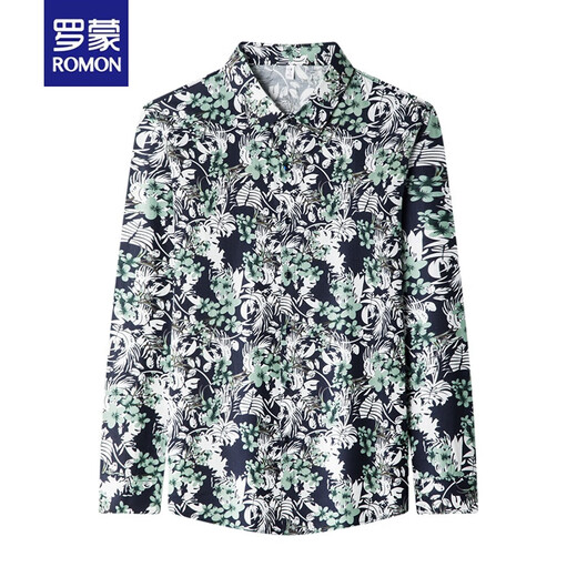 罗蒙（ROMON）品牌花衬衫男秋季长袖潮流痞帅男装碎花衬衣修身中年春秋薄款男士棉 9904红色 XXXL
