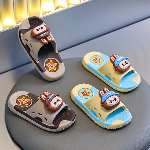 Labubu children's slippers with soft soles for girls and babies, cute children's home indoor boys' cartoon non-slip bath, pink 18.5, inner length 18cm, size 28-29