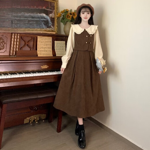 Mumuwu (mumuwu) 15 junior high school students, girls, 12 years old, 2026 autumn and winter new style dolls with fake two-piece French dress, long sleeves, picture color 165 S 70-90Jin Jin is equal to 0.5 kg
